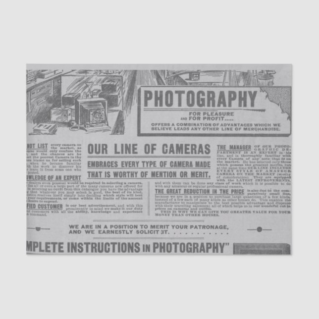 Vintage Photography Camera Advertisement Tissue Paper (Front)