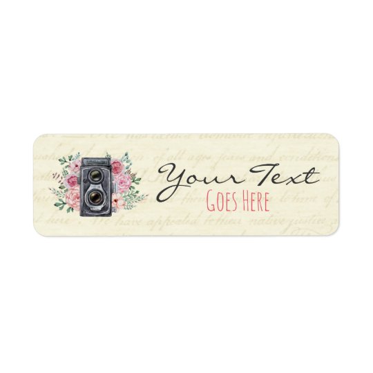 Vintage Photography Camera Rustic Rose Photograper Return Address Label