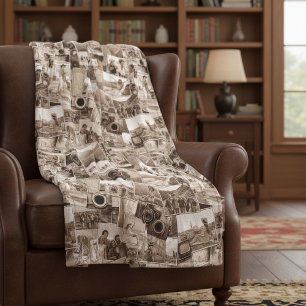 Vintage Photography Collage Sepia ID1066 Fleece Blanket