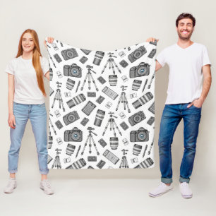 Vintage Photography Equipment Pattern Fleece Blanket
