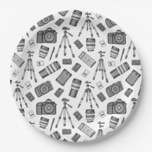 Vintage Photography Equipment Pattern Paper Plate