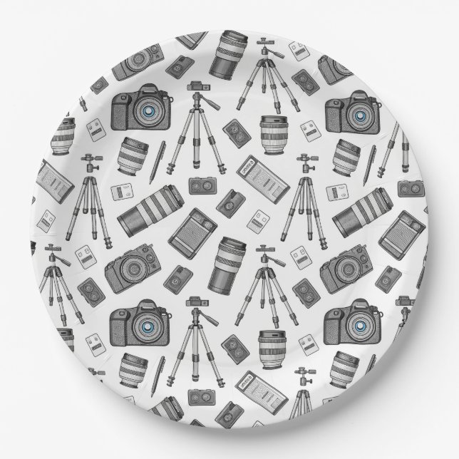 Vintage Photography Equipment Pattern Paper Plate (Front)