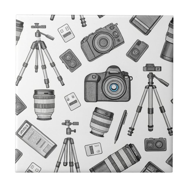 Vintage Photography Equipment Pattern Tile (Front)