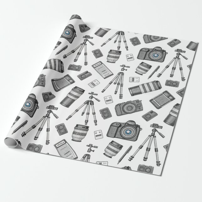 Vintage Photography Equipment Pattern Wrapping Paper (Unrolled)