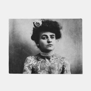 Vintage photography of a tattooed lady  doormat