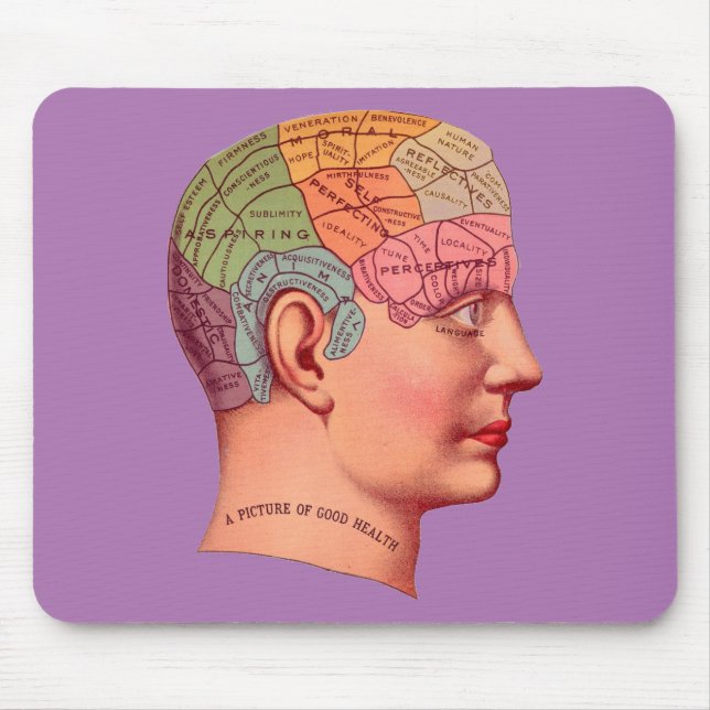 Vintage Phrenology Head Mind Brain Map Mouse Mat (Front)
