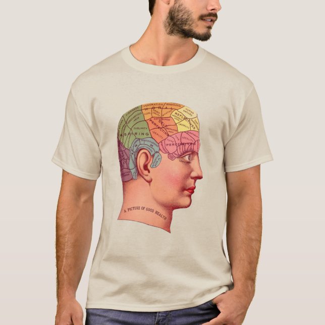 Vintage Phrenology Head Mind Brain Map T-Shirt (Front)