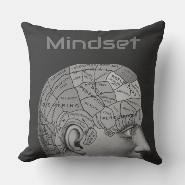 Vintage Phrenology Head Mind Mindset Brain Map Cushion (Front)