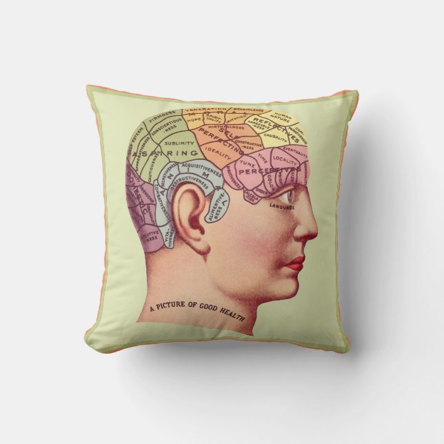 Vintage Phrenology Head Pillow (Front)