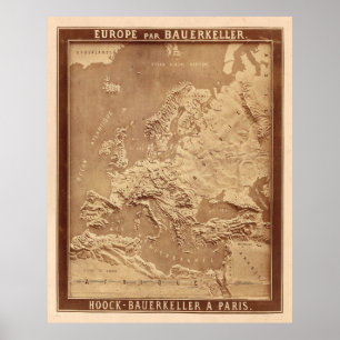Vintage Physical Map of Europe (1870) Poster