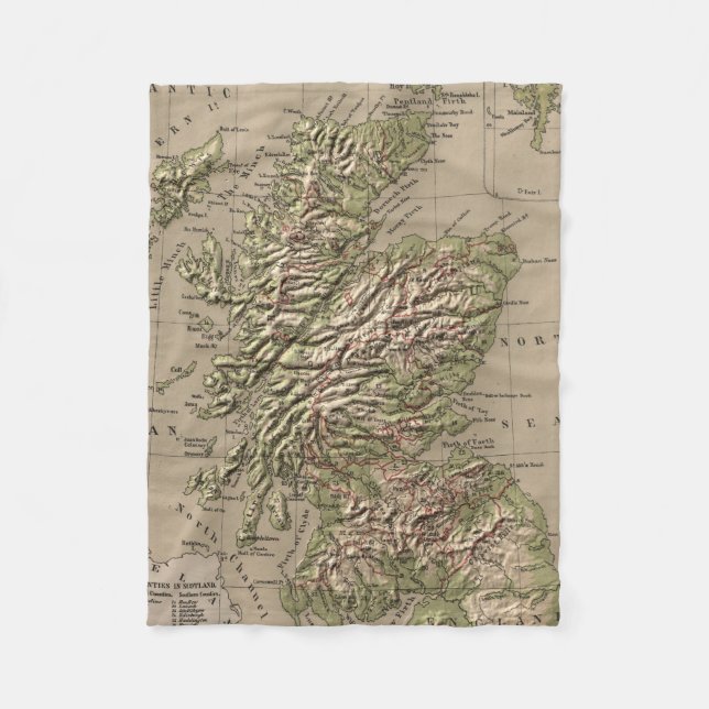 Vintage Physical Map of Scotland (1880) Fleece Blanket (Front)