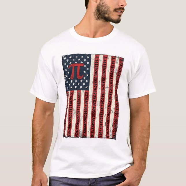 Vintage Pi American Flag Math Teacher Shirt Design (Front)