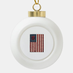 Vintage Pi American Flag Math Teacher Shirt Design Ceramic Ball Christmas Ornament