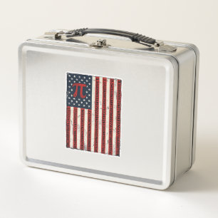 Vintage Pi American Flag Math Teacher Shirt Design Metal Lunch Box