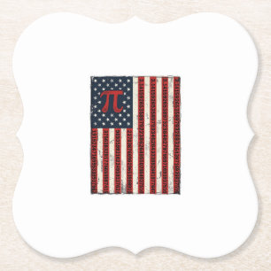 Vintage Pi American Flag Math Teacher Shirt Design Paper Coaster