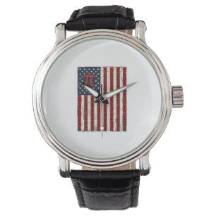 Vintage Pi American Flag Math Teacher Shirt Design Watch