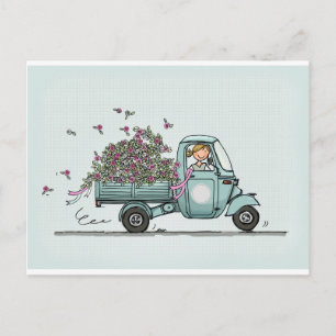 Vintage Piaggio Pick Up with flowers Postcard