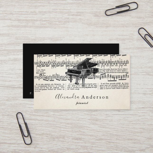 Vintage Pianist Music Teacher Business Card (Front/Back In Situ)