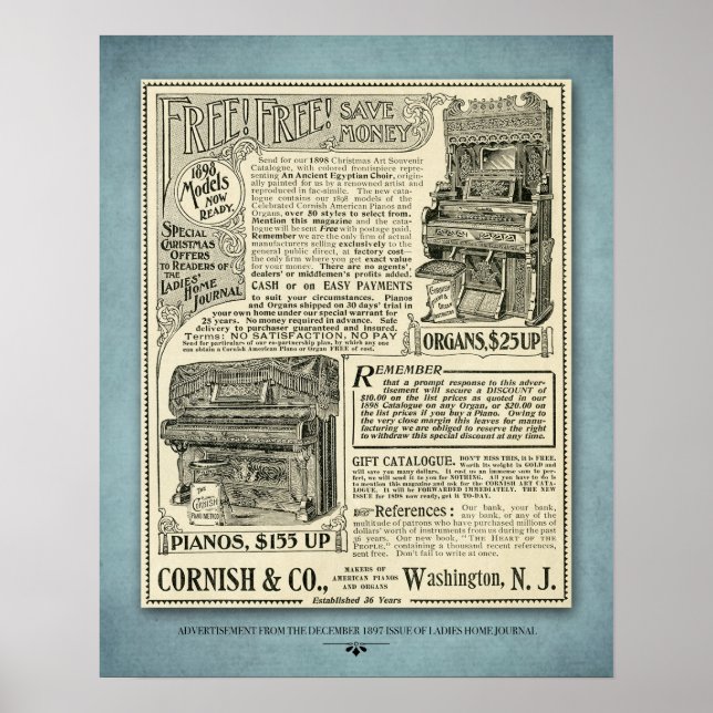 Vintage Piano Ad Poster (Front)