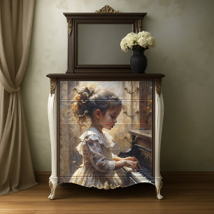 Vintage Piano Girl Romantic Storybook Music Scene Tissue Paper