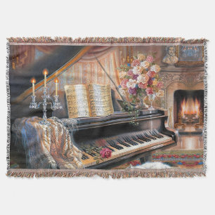 Vintage Piano Home Throw Blanket