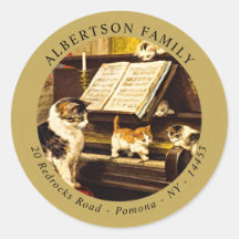 Vintage Piano Lesson Mother Cat Cute Kittens