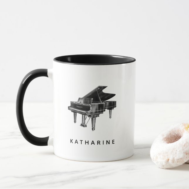 Vintage Piano Minimalist White Mug (With Donut)