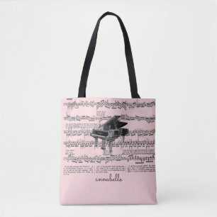 Vintage Piano Music Scores Blush Pink Tote Bag