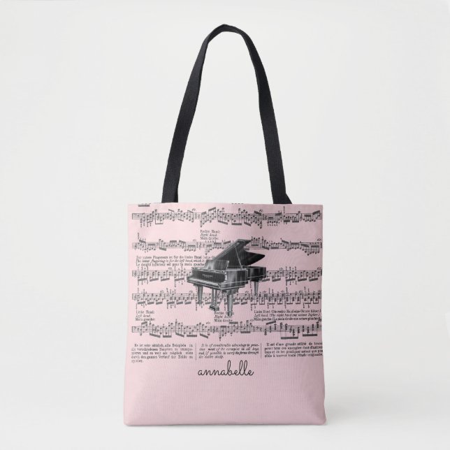 Vintage Piano Music Scores Blush Pink Tote Bag (Front)