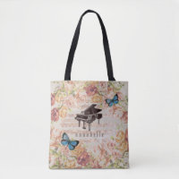 Vintage Piano Roses Butterflies Victorian Tote Bag