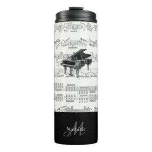 Vintage Piano with Sheet Music Monogram Black Thermal Tumbler