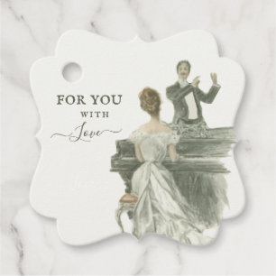 Vintage Piano Woman Sketch Gift Tag