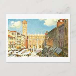 Vintage Piazza Erbe in Verona, Italy, Postcard