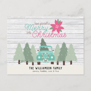 Vintage Pick up Truck & Trees Farmhouse Christmas Postcard