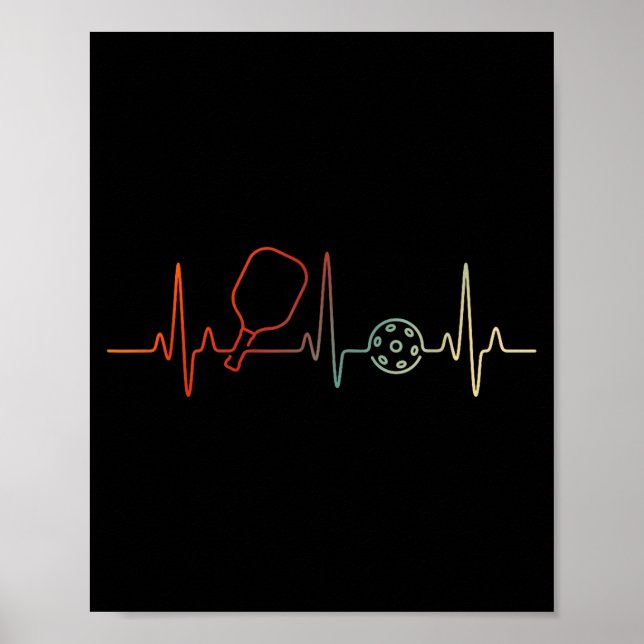 Vintage pickleball retro heartbeat classic paddle poster (Front)