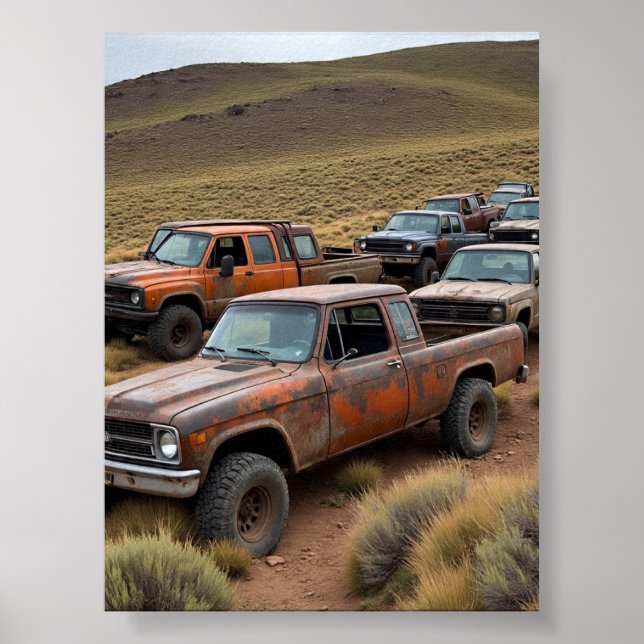 Vintage Pickup Leading the Race Poster (Front)