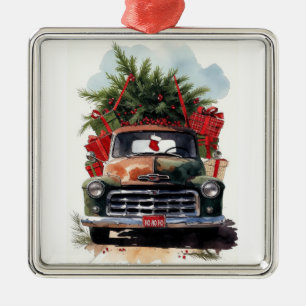 Vintage Pickup Truck Christmas Tree Presents Ho Ho Metal Tree Decoration