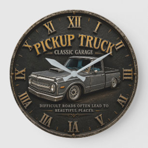 Vintage Pickup Truck Classic Garage Decor Large Clock