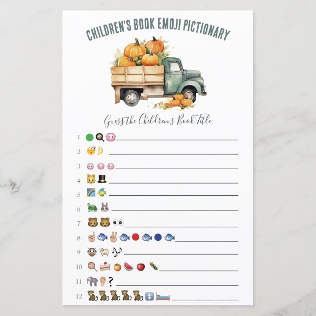 Vintage Pickup Truck Emoji Baby Shower Game (Front)