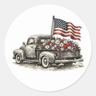 Vintage Pickup Truck Flag Classic Round Sticker