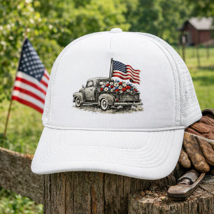 Vintage Pickup Truck Flag Trucker Hat