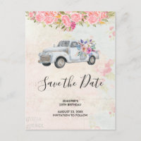 Vintage Pickup Truck Rustic Birthday Save the Date