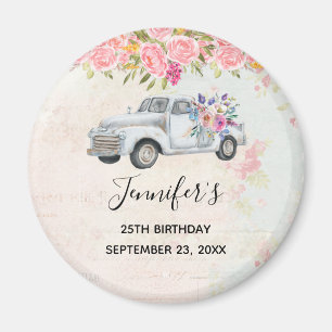 Vintage Pickup Truck Rustic Watercolor Birthday Magnet