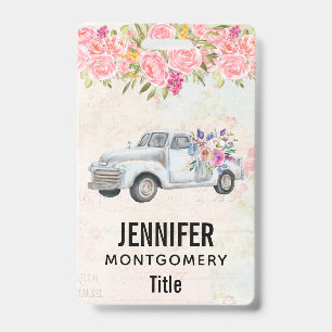 Vintage Pickup Truck Rustic Watercolor ID Badge