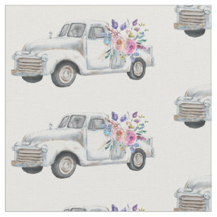 Vintage Pickup Truck Rustic Watercolor Pattern Fabric