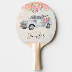 Vintage Pickup Truck Rustic Watercolor Ping Pong Paddle