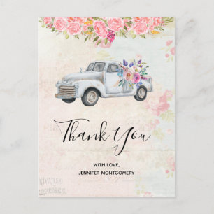 Vintage Pickup Truck Rustic Watercolor Thank You Postcard