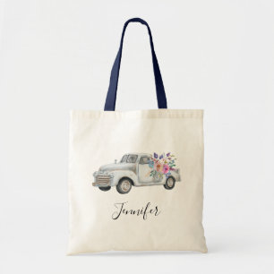 Vintage Pickup Truck Rustic Watercolor Tote Bag