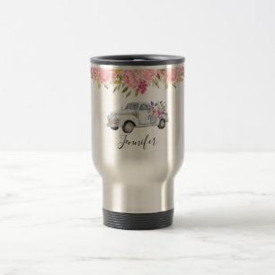 Vintage Pickup Truck Rustic Watercolor Travel Mug