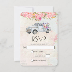 Vintage Pickup Truck Rustic Watercolor Wedding RSVP Card